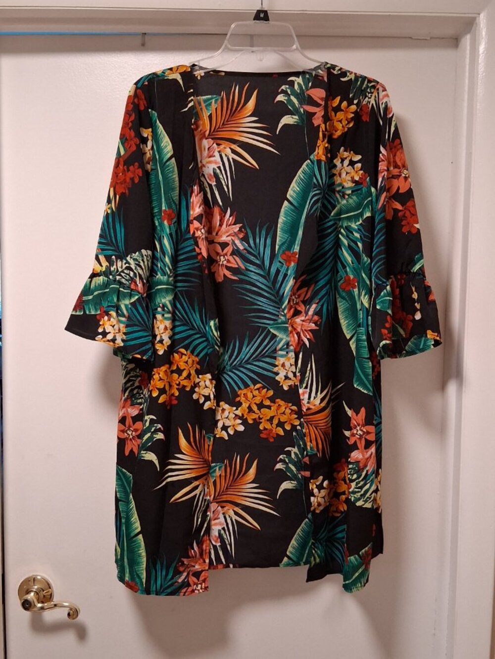 Tropical Plant Floral Kimono Ruffle sleeve sz 8/10 NEW  /B8